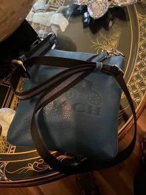 Coach Teal Pebbled Leather Crossbody Bag with Black Strap